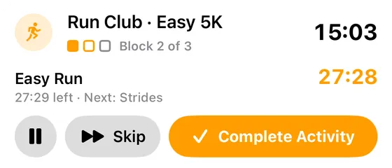 Lock Screen Live Activity with the workout timer and Pause, Skip, and Complete buttons