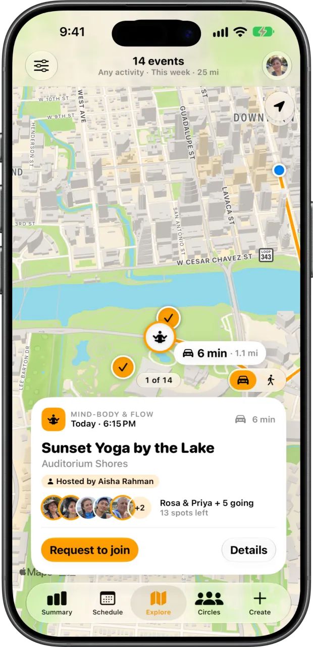 Explore map showing nearby public events