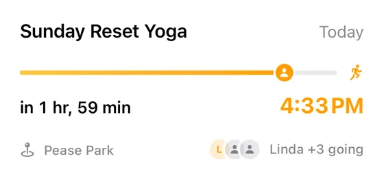 Next Session widget with the upcoming workout